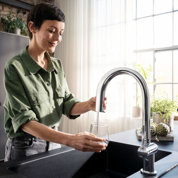 Hansgrohe Aqittura M91 Küchenarmatur mit FilterSystem 210 Ausziehauslauf 1jet sBox, chrom 76826000