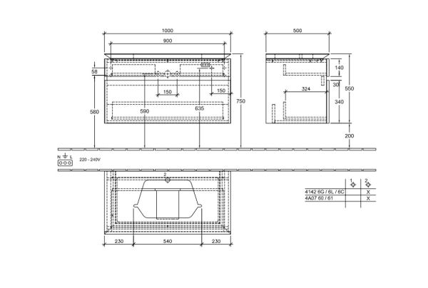 Villeroy&Boch Legato Waschtischunterschrank 100x50cm für Aufsatzwaschtisch, 2 Auszüge glossy white B75600DH1