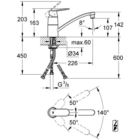 Grohe Eurosmart Cosmopolitan Einhand-Spültischbatterie, Niederdruck für Warmwasserbereiter, chrom