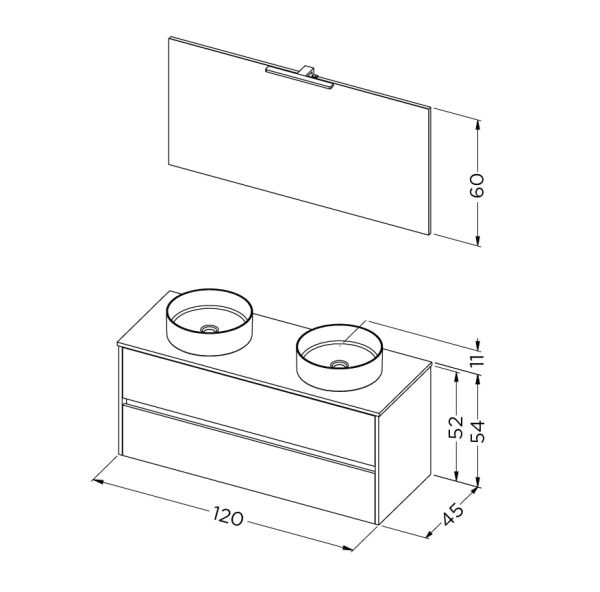 RIHO Porto Bowl 2 Aufsatzwaschtische mit Unterschrank 120cm & Spiegel mit LED Beleuchtung F014127