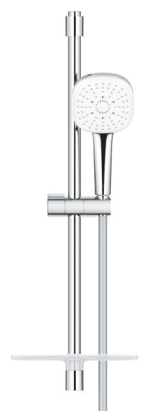 Grohe Tempesta Cube 110 Brausestangenset 60cm mit Ablage, 3 Strahlarten, 7,4 l/min, chrom