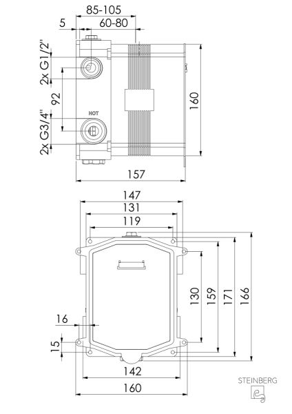 Steinberg Serie 039 Universal Unterputz Einbaukörper Einhebelmischer mit Pushtronic 392100