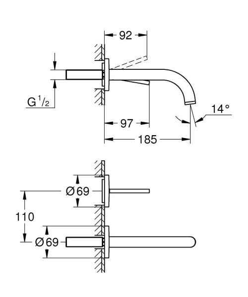 Grohe Atrio 2-Loch-Waschtischbatterie, Ausladung 185mm