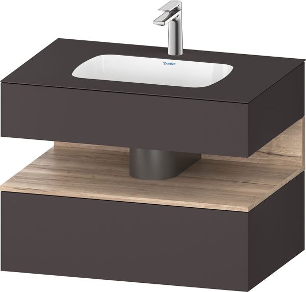 Duravit Qatego Einbauwaschtisch mit Unterschrank 80x55cm in graphit supermatt Antifingerprint, mit offenem Fach in eiche marmoriert QA4785