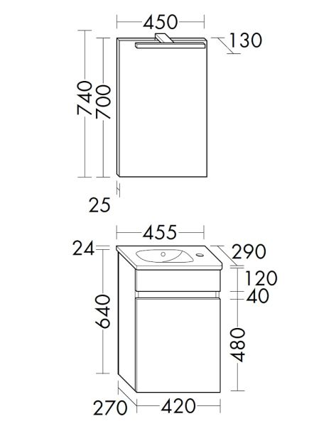 Burgbad Rocio Gästebad-Möbelset 45cm mit Keramik-Waschtisch, Spiegel & Unterschrank SGYT045