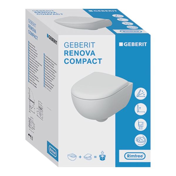 Geberit Renova Compact Set Wand-WC, verkürzte Ausladung, mit WC-Sitz, weiß