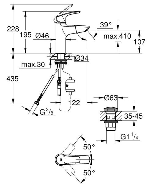 Grohe Eurosmart Waschtischbatterie M-Size mit herausziehbarem Auslauf und Push-Open, chrom