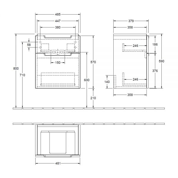 Villeroy&Boch Subway 2.0 Waschtischunterschrank 48,5x59cm für Handwaschbecken 7315F001, 2 Auszüge