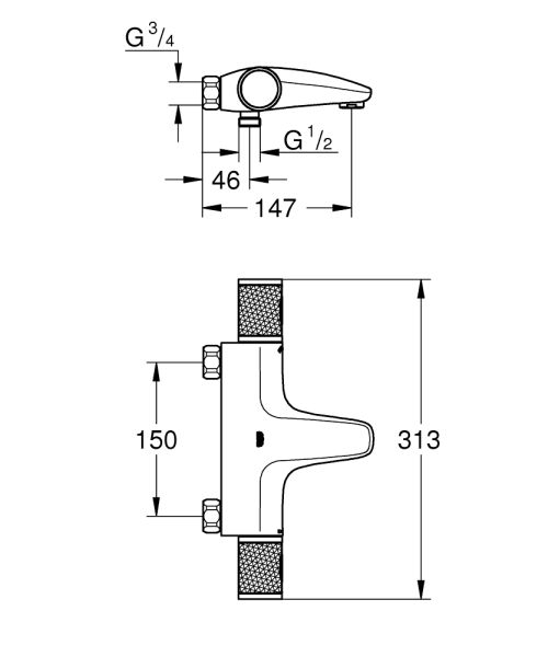 Grohe Grohtherm 1000 Performance Thermostat-Wannenbatterie ohne Anschlüsse, chrom