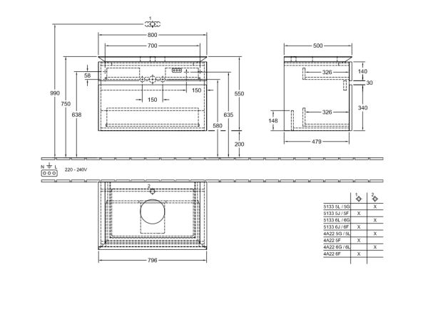 Villeroy&Boch Legato Waschtischunterschrank 80x50cm für Aufsatzwaschtisch, 2 Auszüge B60200DH11