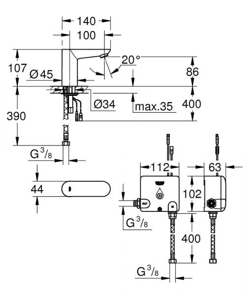 Grohe Euroeco Cosmopolitan E Powerbox Infrarot-Elektronik für Waschtisch ohne Mischung, chrom