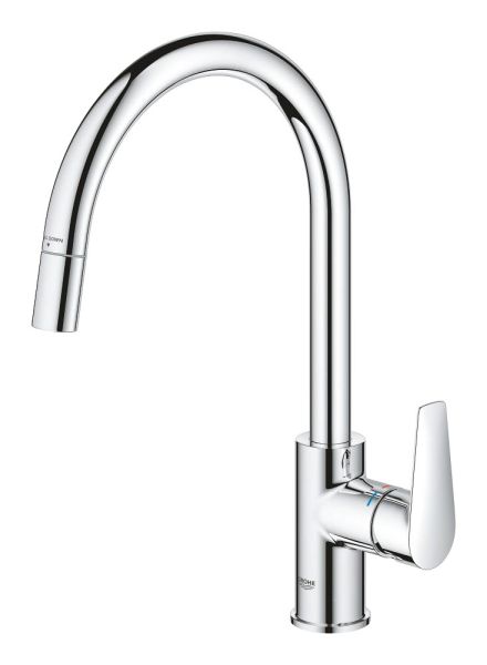 Grohe BauEdge Einhand-Küchenarmatur mit C-Auslauf, ausziehbar, chrom