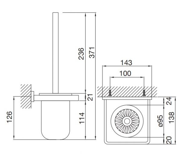 Steinberg Serie 450 Bürstengarnitur mit Glas satiniert aus Messing, chrom