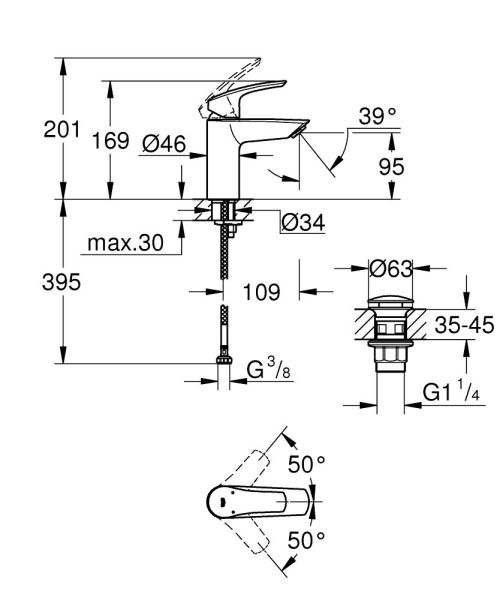 Grohe Eurosmart Einhand-Waschtischbatterie S-Size, mit Push-Open Ablaufgarnitur, wassersparend