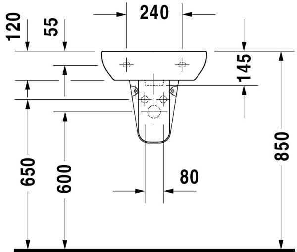 Duravit D-Code Handwaschbecken 45x340cm, mit Überlauf, ohne Wondergliss, weiß 0705450000