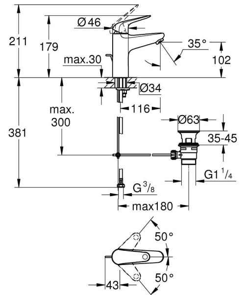 Grohe Euroeco Einhand-Waschtischbatterie M-Size mit Ablaufgarnitur, chrom