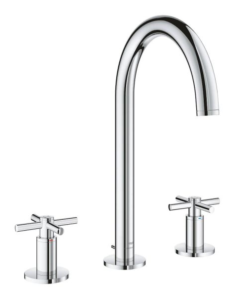 Grohe Atrio 3-Loch Waschtischarmatur L-Size mit Ablaufgarnitur & Kreuzgriffen, wassersparend, chrom 20643000