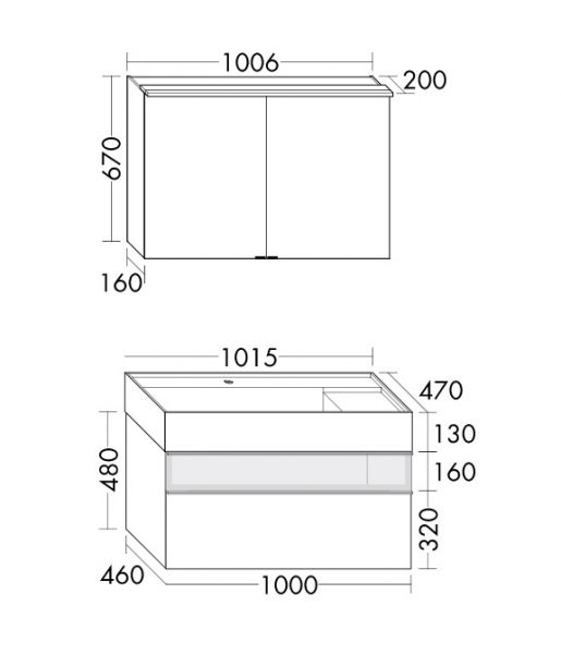 Burgbad Yumo Badmöbel-Set, 100cm, Spiegelschrank, Waschtisch mit Unterschrank inkl. LED-Beleuchtung