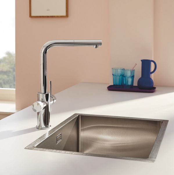 Grohe Blue Pure Minta Einzelarmatur, herausziehbarer L-Auslauf mit Filterfunktion, chrom 30601000