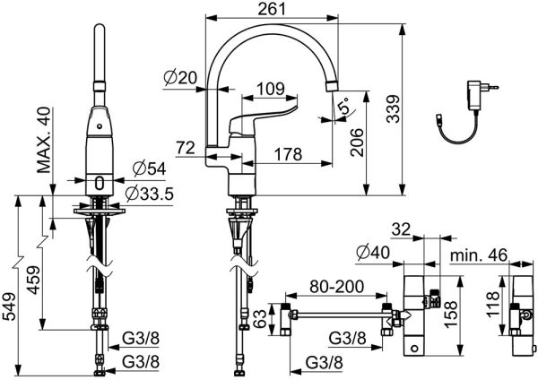 Hansa Hansacare Hybrid Spültisch-Elektronik-Einlochbatterie, Netzbetrieb, chrom