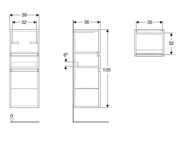 Geberit Renova Plan Mittelhochschrank mit zwei Türen und einer Schublade, 39x105cm weiß_2