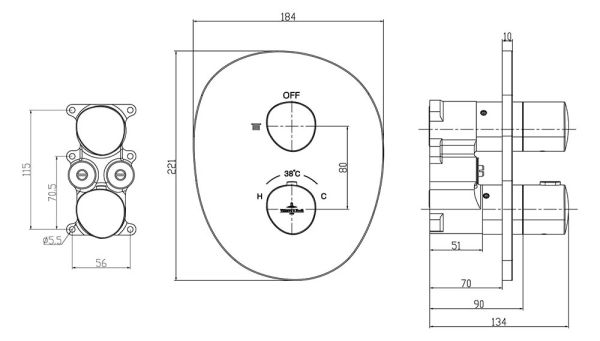 Villeroy&Boch Antao Unterputz-Thermostat mit Einweg-Mengenregulierung