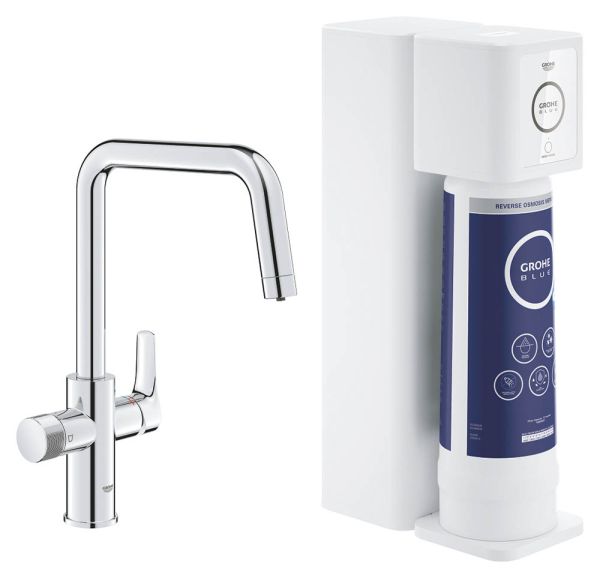 Grohe Blue Pure Eurosmart Küchenarmatur Starter Set, U-Auslauf, Umkehrosmose Filter, chrom 30586000