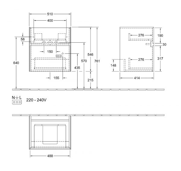 Villeroy&Boch Collaro Waschtischunterschrank 51cm, 2 Auszüge, für Waschtisch 4A33 55/56/58