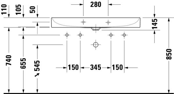 Duravit DuraSquare Waschtisch 100x47cm, ohne Überlauf, ohne Wondergliss, mit nicht verschließbarem Ablaufventil, weiß 2353100072