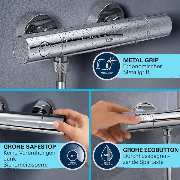 Grohe QuickFix Precision Get Duschthermostat mit Brausestange 90cm & Handbrause, chrom