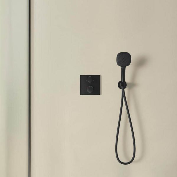 Grohe Grohtherm Thermostat-Brausebatterie mit integrierter 2-Wege-Umstellung, eckig, matt black