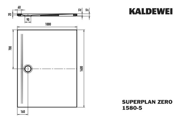 Kaldewei Superplan Zero bodenebene Duschfläche 100x140cm, mit Wannenträger extraflach, Mod.1580-5