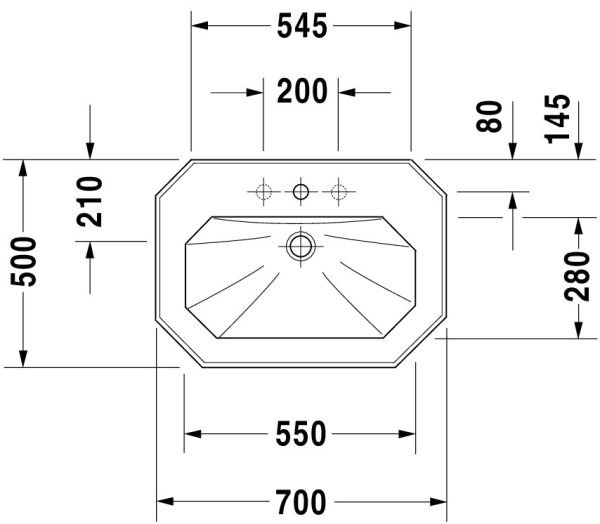 Duravit Serie 1930 Waschtisch oktogonal 70x50cm, mit Überlauf, mit Hahnloch, weiß 0438700000