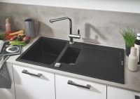 Vorschau: Grohe K500 60-C Spüle mit Abtropffläche und Zusatzbecken, granit schwarz