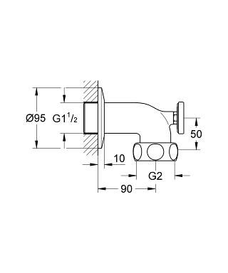 Grohe Abgangsbogen mit Thermometer, DN 40, chrom