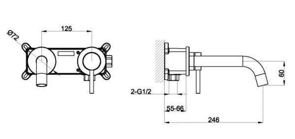 Avenarius Linie 280 Waschtisch-Einhebelmischbatterie für Wandmontage, Ausladung 180mm, chrom