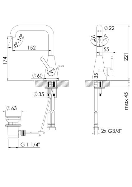 Steinberg Serie 315 Waschtisch-Einhebelmischer mit Ablaufgarnitur