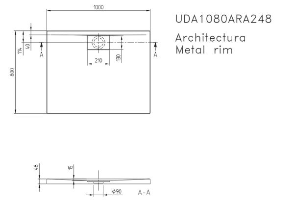 Villeroy&Boch Architectura MetalRim Duschwanne inkl. Antirutsch (VILBOGRIP),100x80cm, weiß