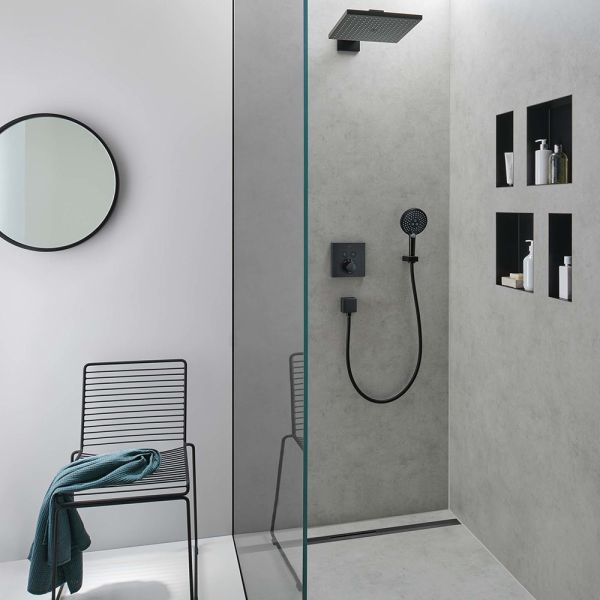 Hansgrohe RainDrain Match Fertigset Duschrinne 80cm, höhenverstell. Rahmen, befliesbar, schwarz matt