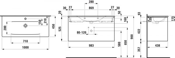 Laufen Palace SET BASE Waschtisch Slim mit Waschtischunterbau Set 100cm