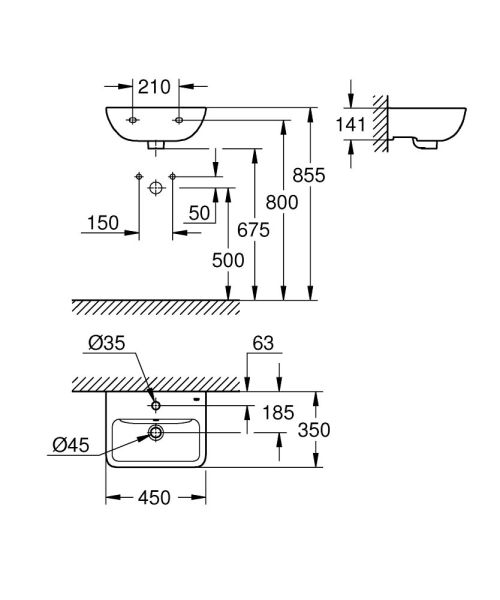 Grohe BauEdge Keramik Handwaschbecken 45cm, weiß