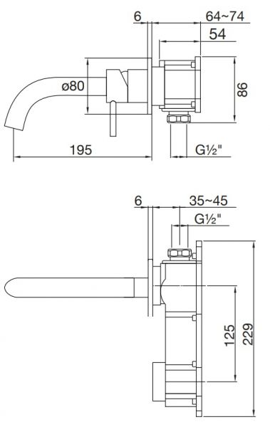 Steinberg Serie 100 Waschtisch-Wand-Einhebelmischer, Ausladung 195mm