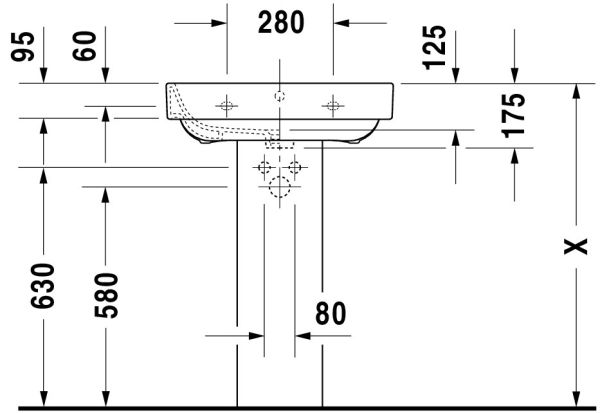 Duravit Happy D.2 Waschtisch 60x47,5cm, mit Überlauf, mit Wondergliss, weiß 23166000001