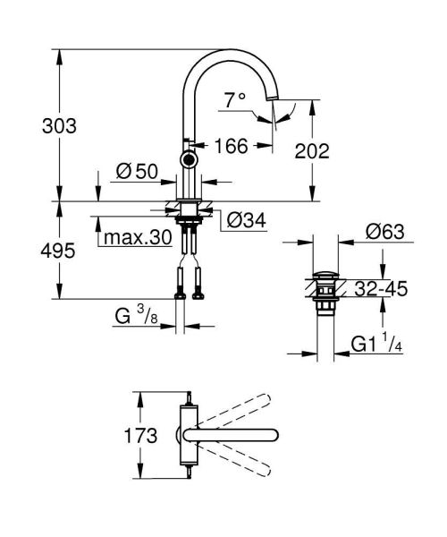 Grohe Atrio 2-Griff-Waschtischarmatur L-Size mit Push-Open, für Atrio Hebelgriffe 48458-9/48646