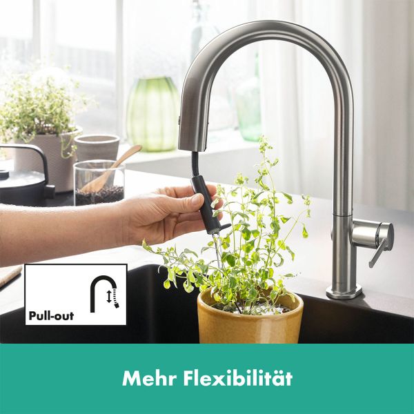 Hansgrohe Aqittura M91 Küchenarmatur mit FilterSystem 210 Ausziehauslauf 1jet sBox, chrom 76826000