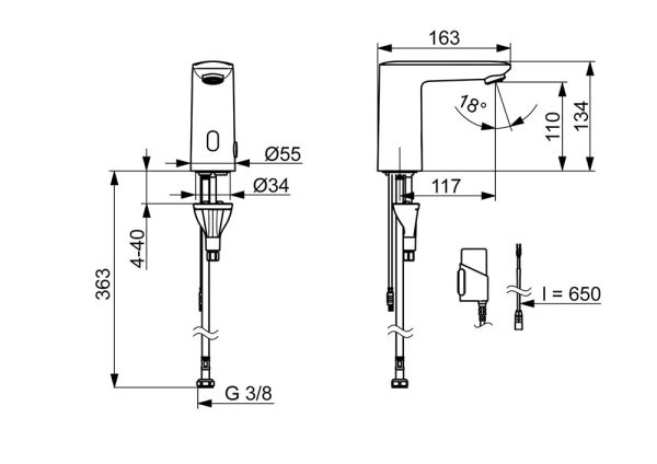 Hansa Hansaelectra Waschtischarmatur Batteriebetrieb, für Kalt/Mischwasser-Anschluss, 117mm, chrom