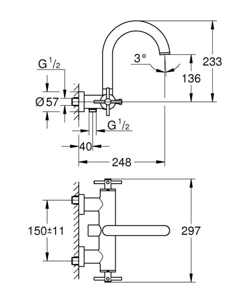 Grohe Atrio 2-Griff-Wannenarmatur Aufputz, C-Auslauf