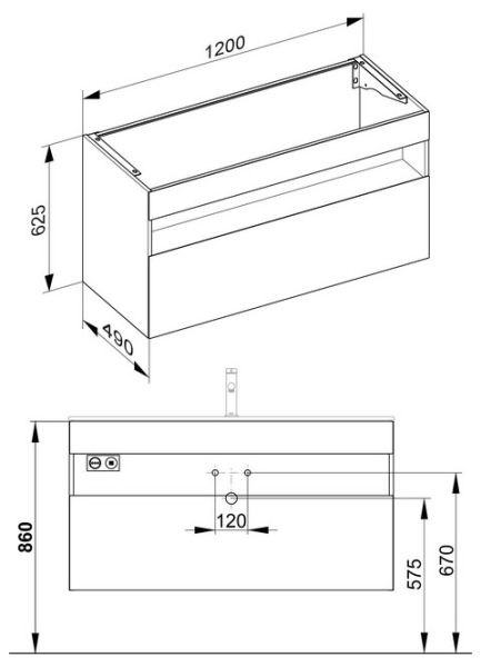 Keuco Stageline Waschtischunterbau f. Keramik-Waschtisch m. Frontauszug, o. Elektrik, 120x62,5x49cm 32882180000