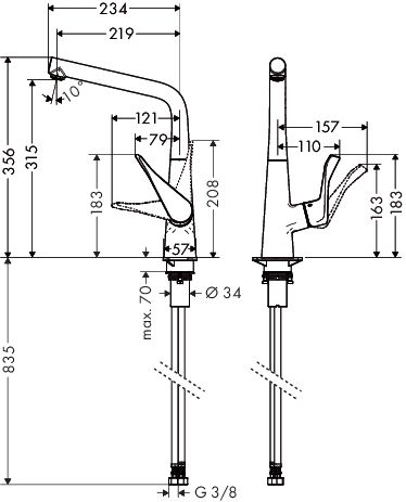 Hansgrohe Metris M71 Einhebel-Küchenmischer 320 für Vorfenstermontage, chrom