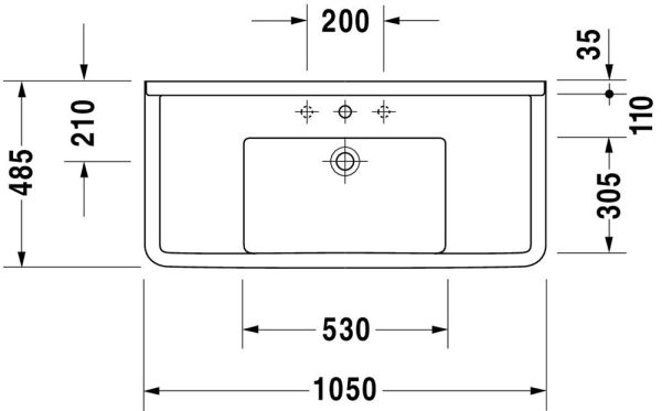 Duravit Starck 3 Waschtisch rechteckig 105x48,5cm, mit 1 Hahnloch, mit Überlauf, weiß 0304100000
